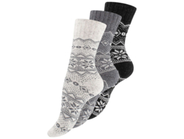 3 paar Noorse wollen sokken - Hygge - Gemixt - Zwart/Grijs/Wit