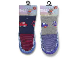 2 Paar Baby Slofjes - Jongens Pantoffels - Marineblauw-Grijs