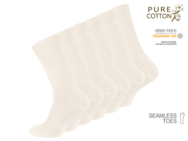Premium 100% katoenen sokken - Rib -  Naadloos - 6 Pack - Beige