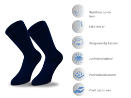 6 paar SQOTTON® Katoenen sokken - Naadloos - Marineblauw