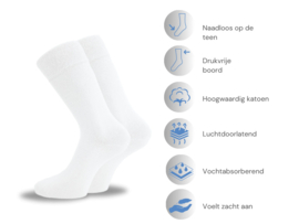 6 paar Katoenen Diabetessokken - Drukvrije boord - Naadloos - Wit