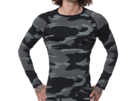 Heren thermoshirt met lange mouwen - Camouflage Zwart