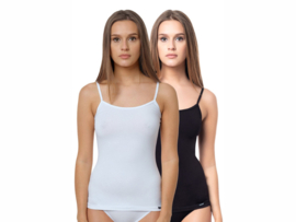 2 stuks Dames onderhemd - spaghettibandjes - Slimfit - Wit/Zwart