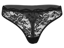 Dames string met kant - 3 stuks - Bamboe ondergoed - Zwart