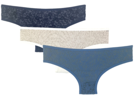 3 stuks Dames slips - bloemen- marineblauw-ecru-lichtblauw