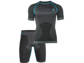 Performance heren sportset - sportshirt met korte mouwen - korte broek - Zwart/Grijs