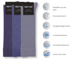 3 paar Katoenen kniekousen - Naadloos - Drukvrije boord - Jeansbauw mix