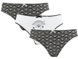 3 stuks Katoenen dames slips - Kyoto - zwart-wit