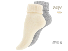 2 paar dames wollen sokken - met Alpacawol - Ecru/Grijs
