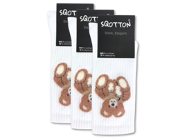 3 paar Katoenen damessokken - Naadloze sokken - Teddybeer - Wit