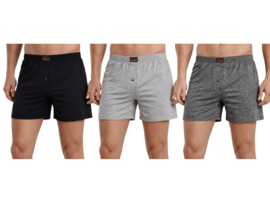 3-Pack Katoenen heren boxershorts - Losse pasvorm - Zwart/Grijs/Antraciet