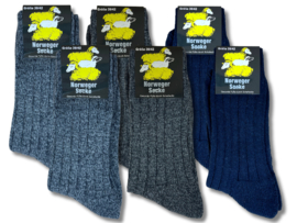 6 paar Noorse wollen sokken -  Blauw Mix