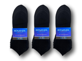 12 paar Bonanza sneakersokken - Basic - Platte Naad - Zwart
