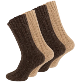 4 paar Wollen sokken - Grof gebreid - met Alpacawol - Beige-Bruin