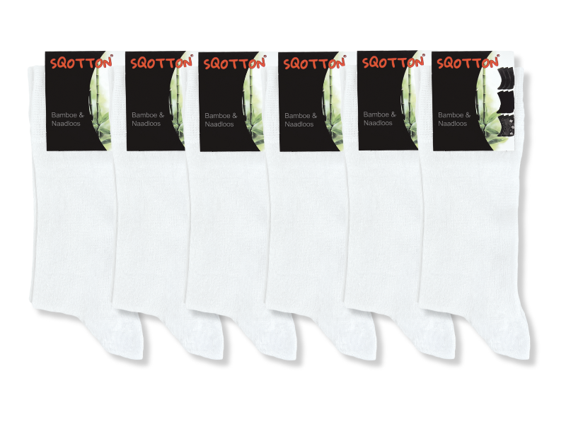 6 paar SQOTTON® Bamboe sokken - Naadloos - Wit