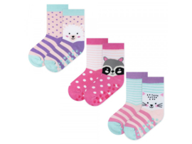 3 Paar Meisjes Babysokken - Antislip - Diertjes - Lichtroze/Fuchsia