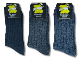 3 paar Noorse wollen sokken -  Antraciet/Grijs/Jeansblauw