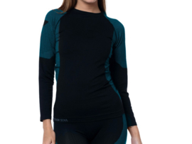 Dames thermoshirt met lange mouwen - Zwart/Turquoise