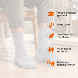6 paar Thermosokken met badstofvoering - Dames en Heren - Zwart-Antraciet-Grijs