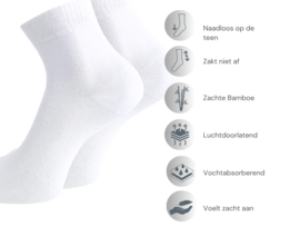 6 paar Naadloze Bamboe Quartersokken - Wit