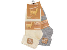 2 paar dames wollen sokken - met Alpacawol - Ecru/Grijs