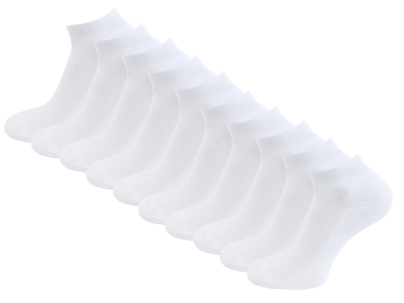 10 paar Badstof Sneakersokken - Extra gevoerd - Naadloos - SQOTTON® - Wit