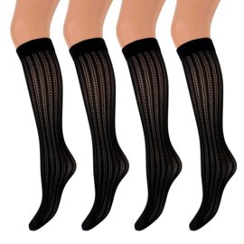Dames pantykniekousen met ajourpatroon - 4 Pack - One size - Zwart