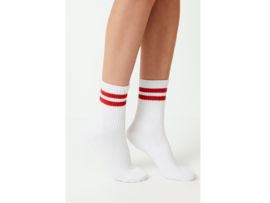 3 paar Naadloze damessokken met strepen - Wit/Rood