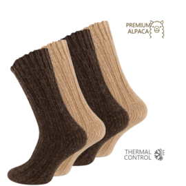 4 paar Wollen sokken - Grof gebreid - met Alpacawol - Beige-Bruin