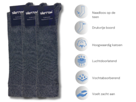 3 paar Katoenen kniekousen - Naadloos - Drukvrije boord - Antraciet