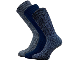3 paar Noorse wollen sokken -  Blauw Mix