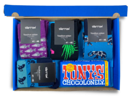 Vrolijke sokken met chocolade - Giftbox - Tropical - Blauw