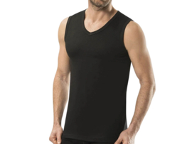 SQOTTON® A-shirt - V-hals - mouwloos - Zwart