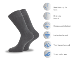 6 paar Katoenen Diabetessokken - Drukvrije boord - Naadloos - Antraciet
