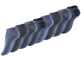8 paar Dames sneakersokken - Dots Stripes - Jeans/Blauw-mix