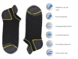 6 paar SQOTTON® Lage Werksokken - Met Badstofvoering en Lipje - Naadloos - Zwart