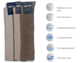 3 paar Katoenen kniekousen - Naadloos - Drukvrije boord - Bruin/Beige mix