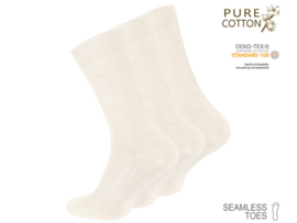 Premium 100% katoenen sokken - Rib -  Naadloos - 3 Pack - Beige