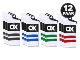 12 Paar Naadloze Sportsokken - Wit met Gekleurde Strepen