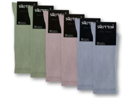 6 paar Katoenen damessokken - Naadloze sokken - Groen/Lila/Blauw