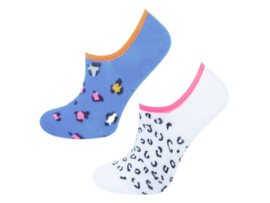 2 paar meisjes Footies - Leopard - Blauw/Wit