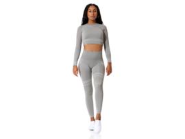 Dames sport crop top - lange mouwen  - Grijs Melange