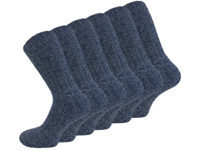 6 paar Noorse wollen sokken - Gemêleerd Marineblauw