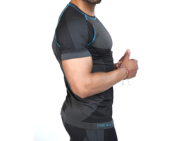 Performance heren sportset - sportshirt met korte mouwen - 3/4 Sportbroek - Zwart/Grijs