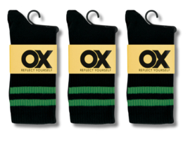 3 paar Naadloze herensokken met strepen - Zwart/Groen