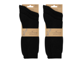 Premium 100% katoenen sokken - Rib -  Naadloos - 6 Pack - Zwart
