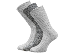 3 paar Noorse wollen sokken - Licht Grijs en Zwart Gemêleerd