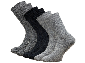 6 paar Noorse wollen sokken -  Zwart/Grijs mix