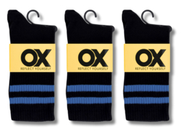 3 paar Naadloze herensokken met strepen - Zwart/Blauw