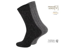 2 paar Wollen sokken met Alpacawol - Fijn gebreid - Unisex - Antraciet-Grijs